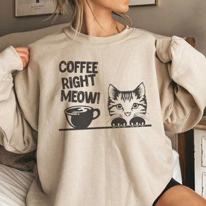 Coffee Sweatshirt, Cat Sweatshirt, Cute Cat Sweatshirt, Coffer Cat Lover Gift